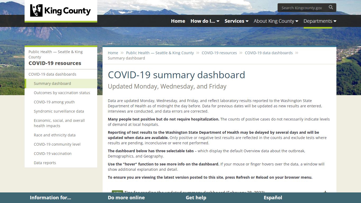 COVID-19 summary dashboard - King County