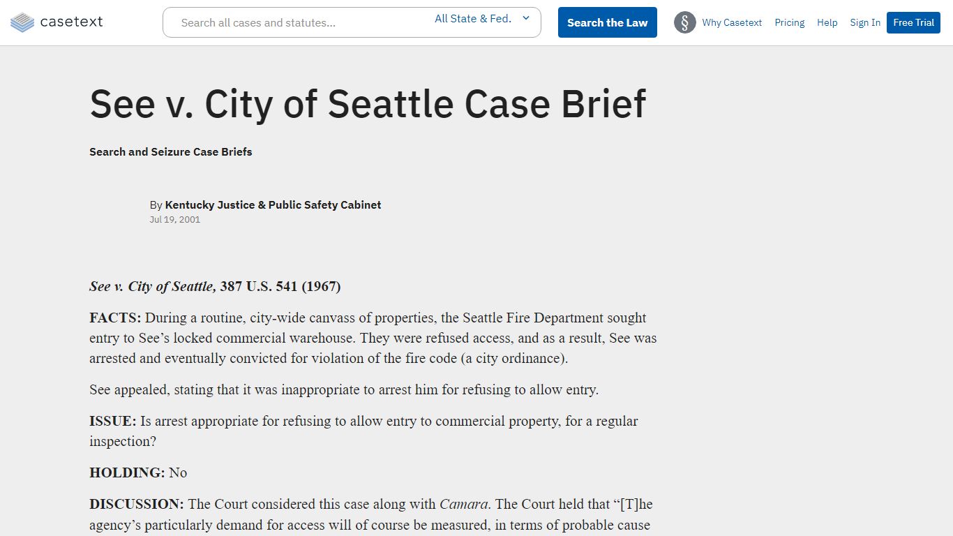 See v. City of Seattle Case Brief | Casetext